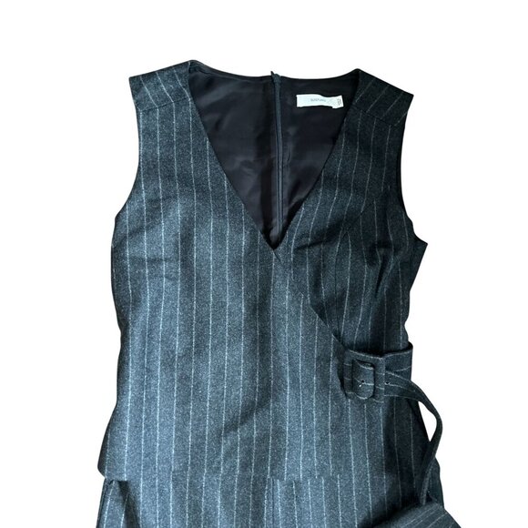 SUISTUDIO Wool Jumper Charcoal Gray Wool Stripes Lined Wide Leg - Picture 7 of 15